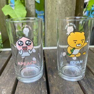 Kakao Friends Ryan & Apeach Soju Beer Glass Mug Lot of 2